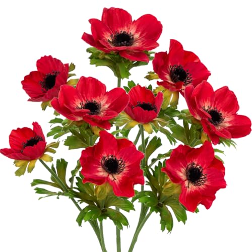 GnFlus Red Anemone 21.7 Inch Silk Flowers
