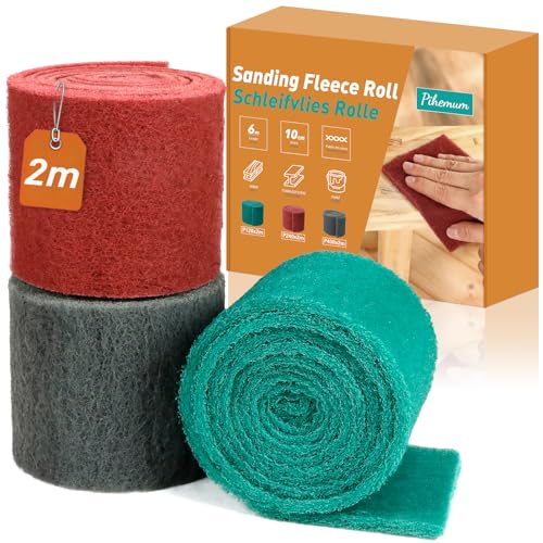 3 Rollen Schleifvlies Rolle je 2 m x 100 mm Korn 120/240/400 Robust und Langlebiges Schleifpad für Metall Holz Lack und Edelstahl Schleifschwamm für Profi und Heimwerker