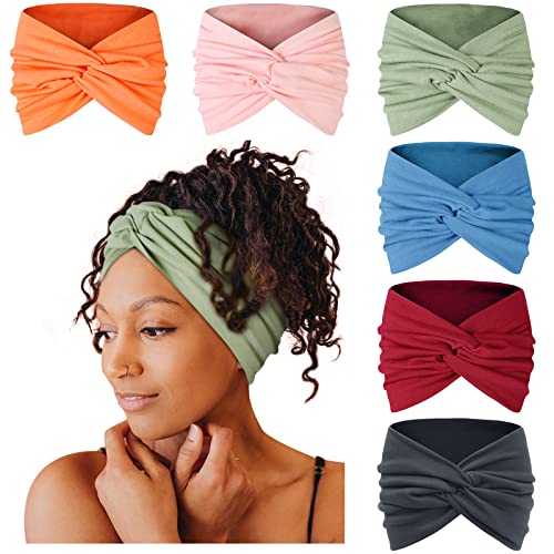 Image of Tobeffect Wide Headbands for Women, 7'' Extra Large Turban Headband Boho Cloth Hairband Colorful Hair Twisted Knot Accessories, 6 Pack