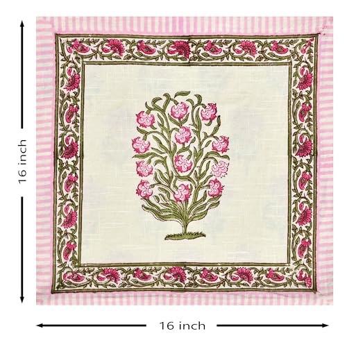 Image of BLOCKS OF INDIA Hand Block Printed Cotton Linen Cushion Cover (16 x 16 inches) (Color 4)