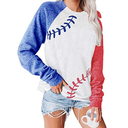 Baseball Pullover Tops for Women Raglan Long Sleeve White Sweatshirts Casual Crewneck Blouse ofertas de liquidacion Mujer