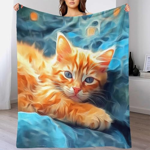 Couverture chaton orange 3D en microfbre 127x152cm literie - 4