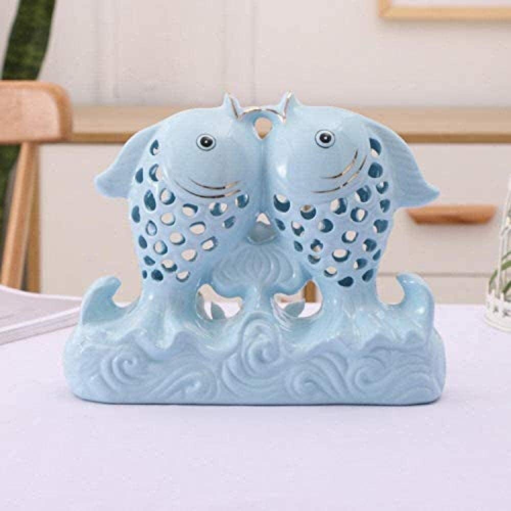 Rzeźba biurkowa malowane ryby dekoracja statuetka ceramiczna rzeźba dekoracja domu akcesoria prezent zwierzę biżuteria figurki niebieski