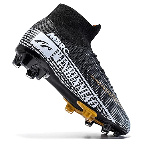 Men's Soccer Shoes Professional Spikes Hightop Football Boots Youth Competition/Training/Athletic Sneaker (Black, Us_Footwear_Size_System, Adult, Men, Numeric, Medium, Numeric_9_Point_5) #TOP3