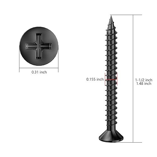 Miniatura 2 de (300 piezas) #8x1-12 Tornillo de madera negro rápido metal autorroscante cabeza plana
