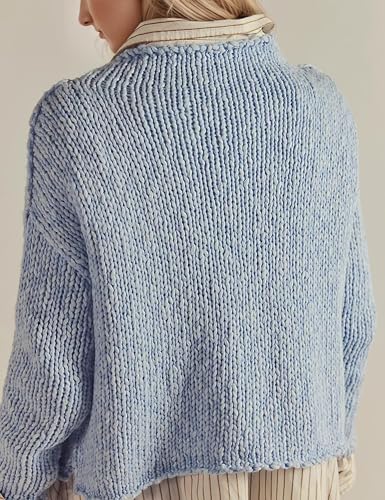 MISSACTIVER Women Fall Cropped Sweaters Casual Crew Neck Long Sleeve Lightweight Knit Pullovers Solid Loose Jumper Tops2