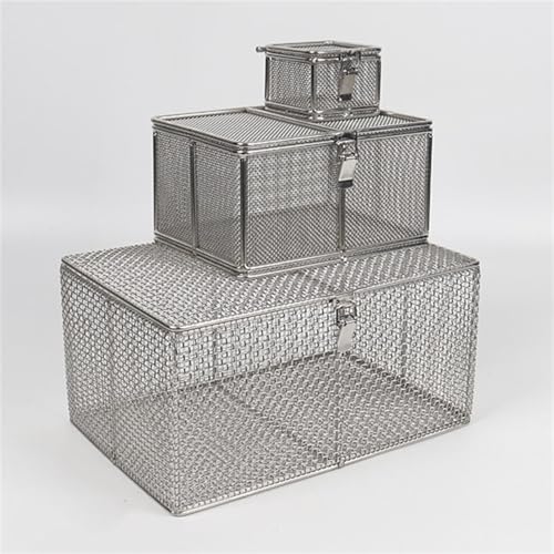 Cestino per sterilizzazione in acciaio inox con coperchio, vassoio in rete per pulizia e conservazione di strumenti chirurgici, adatto per uso oftalmico e otorinolaringoiatrico