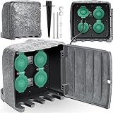 KESSER® Gartensteckdose Steinoptik mit 4 Steckplätzen, Mehrfachsteckdosen aussen mit 3m Kabel Außensteckdose IP44 Wasserdicht Steinsteckdose mit ON/Auto Dämmerungssensor, Inkl. Montageset, Grau