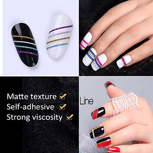 Beuniar Nail Striping Tape Line 40 Rolls Multicolor Glitter Matte Texture Decal Nails Art Adhesive Sticker Foil With 2Pcs Tape Roller Dispenser Holder #TOP2