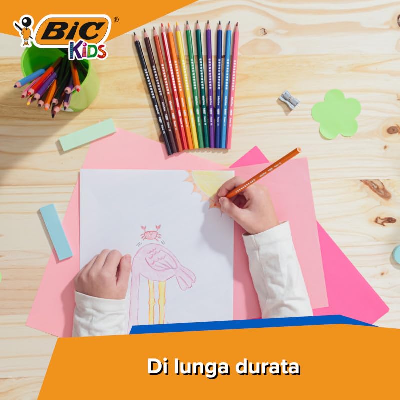 Bic Kids Matite Colorate, Evolution Ecolutions, Ottime Per La Scuola, Matite Triangolari Per Bambini, Colori Assortiti, 18 Unità, Confezione Da 2