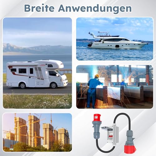 CEE Adapter 63A auf 32A, 400V Kupplung Starkstrom mit Schutzschalter, IP44 CEE Stromadapter Stecker und Steckdose H07RN-F Wohnmobil-Adapterkabel
