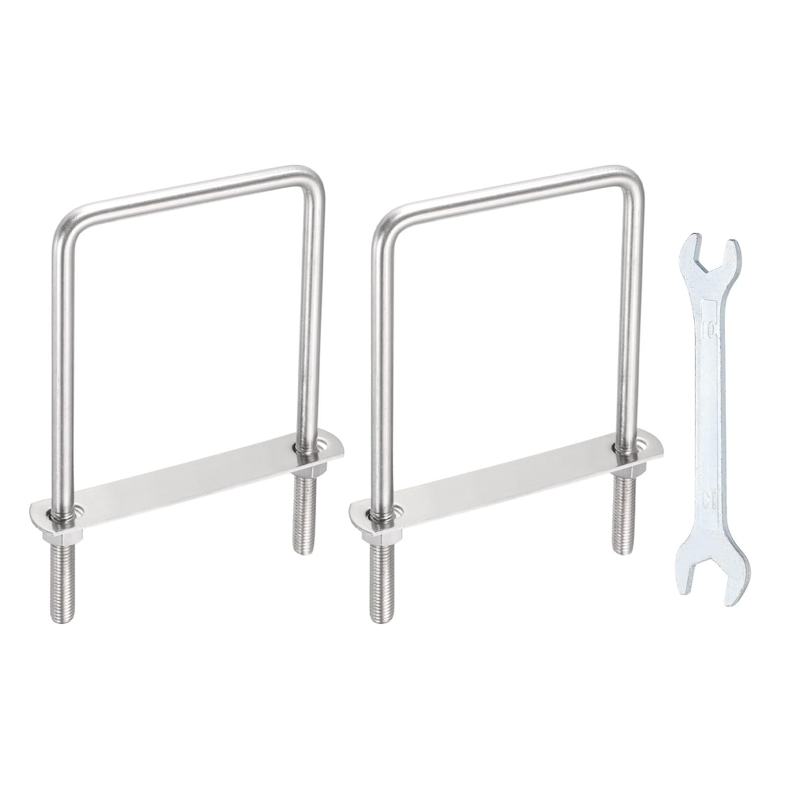 sourcing map 2 Sets M10 Square U-Bolts, 3.98"(101mm) Inner Width 7.1"(180mm) Length 304 Stainless Steel U Clamp Bolts with Nuts, Plates and Wrench for Trailer Ski Boat Fishing Boat โ image 1
