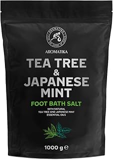 Foot Bath Salt with Tea Tree and Japanese Mint Essential Oils - 1kg /1000g - Natural Sea Salt Foot Bath - Foot & Nail Soak - Pedicure Foot Soak - Foot Care - Foot Odor - Aromatherapy Bath Salts