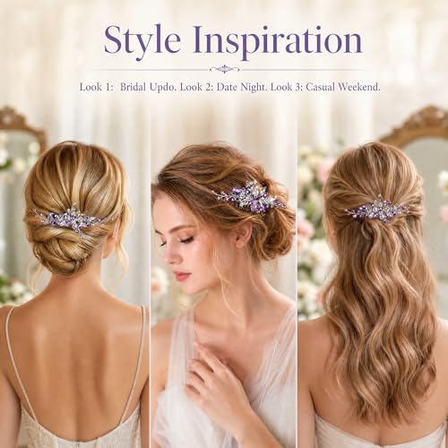 Accesorio para cabello morado con pedrería y clip de boda miniatura 3