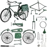 Wrzbest 51PCS DIY Finger Bike Models,Miniature Retro Bicycle Figurine with Inflator and Briefcase,Vintage Decorative Bike Model for Home Office Desktop (Green)
