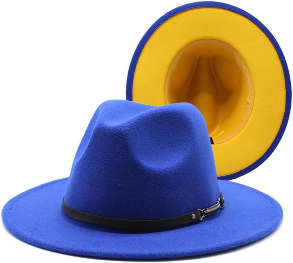 Two-Tone Wool Felt Fedora Hat, Orange to Black Gradient, Wide Brim with Pearl Band, Classic Style for Men