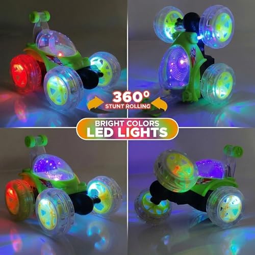 Image of NHR Launch RC Stunt Car for Kids, 360 Rotating Remote Control Car with Smoke Spray, Music & Lights, High-Speed Rechargeable Toy Vehicle Gift for Boys & Girls (2+ Years, Green)