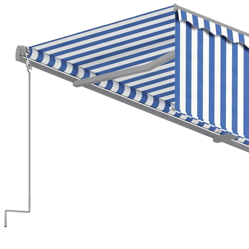 Automatisch Einziehbare Markise mit Volant 4x3 m Blau Weiß, UV-beständige Terrassenmarkise mit Fernbedienung und Handkurbel, Verstellbarer Alurahmen für Terrasse und Garten