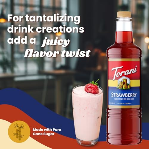 Image of Torani Strawberry Syrup 1L with Pump - Flavoring for Coffee & Cocktails