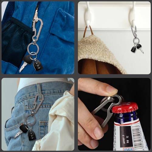Ouligay Titanium Carabiner Bottle Opener Keyring Carabiner Key Ring Clip Multifunctional Key Holder Belt Clip Carabiner Keychain Clip for Men Women - Image 2