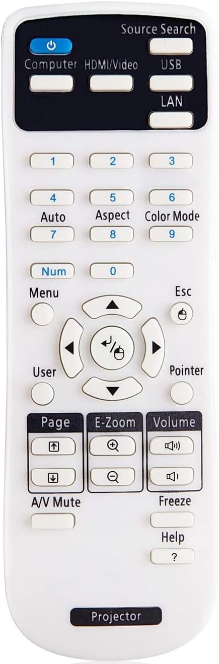 Projector Remote Control Compatible with Epson Projector, Home Cinema, Powerlite, EB, EX, VS, BrightLink, EMP Series Projectors