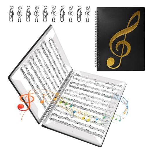 VGECEE Carpeta de Partituras Musicales 20 Hojas/40 Páginas Carpetade Anillas Partituras Negra Presentación A4 Carpeta Espiral Con Fundas de Plastico A4 para Notas de Piano/Guitarra/Violín + 10 Clips