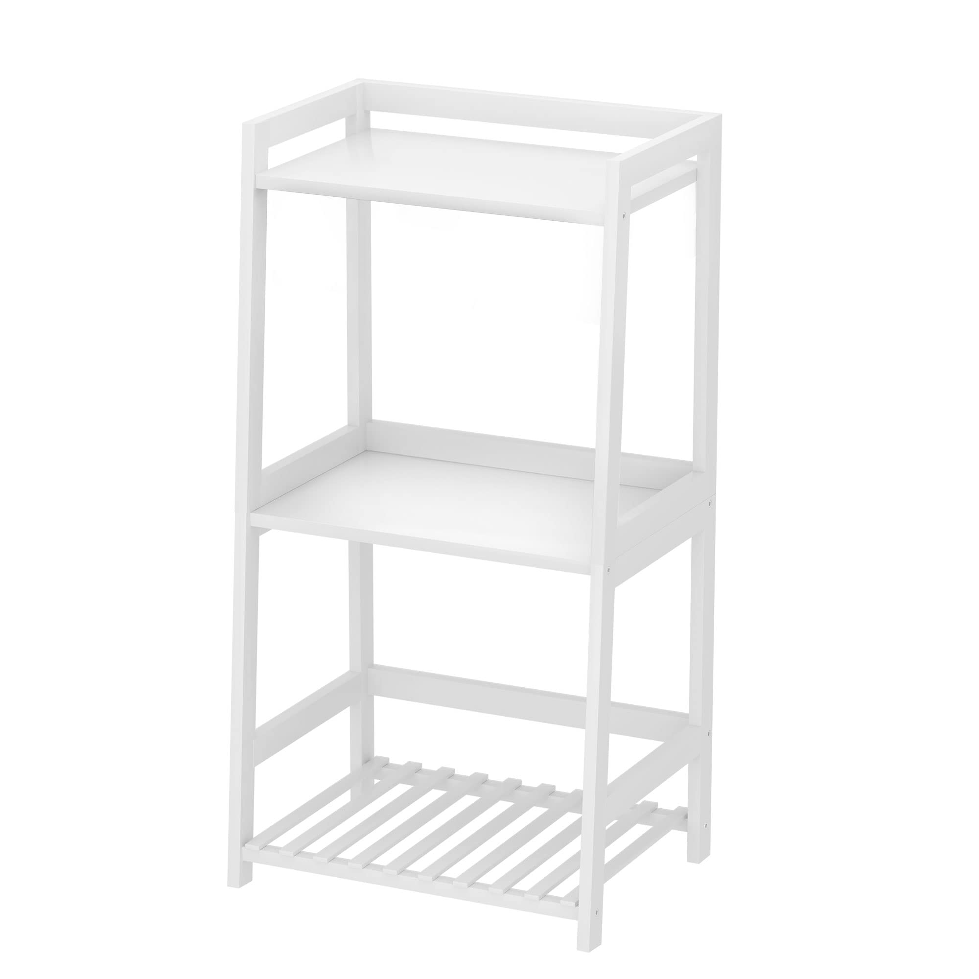 POXAKA Bathroom Shelves, 3 Tier Ladder Shelf Bamboo Nightstand Open