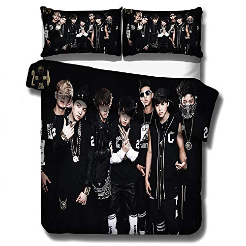 DZZQQ BTS Juego de Ropa de Cama,para Cama 150,Celebridad Coreana Juego de Funda Nórdica 220x240cm 3D Foto de Grupo de Chicos BTS - Negro Juego...