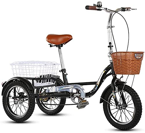 PAGOIAAR Adult Cargo Tricycles Beach Cruiser Bikes Shopping Adult Tricycle Human Pedal 3 Wheel Bike Single Speed 14inch Bicycles with Large Basket for Men Women Seniors Adjustable