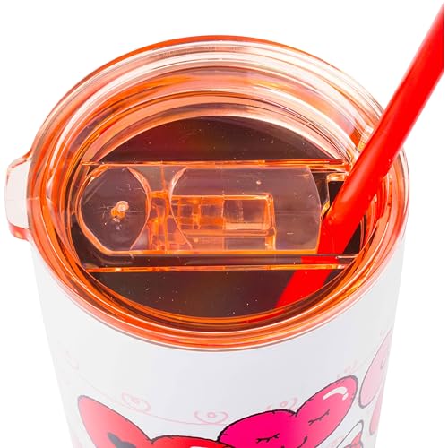 Image of Silver Buffalo Hello Kitty Heart Balloons Double Walled Stainless Steel Tumbler with Straw, 22 Ounces (Pack of 12)