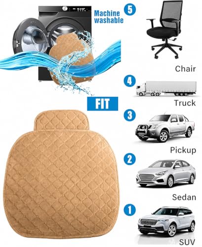 Image of Premium Breathable Car Seat Cover Cushion Universal Fit Velvet Seat Protector with Storage Pocket for Sedan, SUV, Truck & Office Chair Soft & Driving Comfort Pad 60x50 cm (1Pc) (Beige)