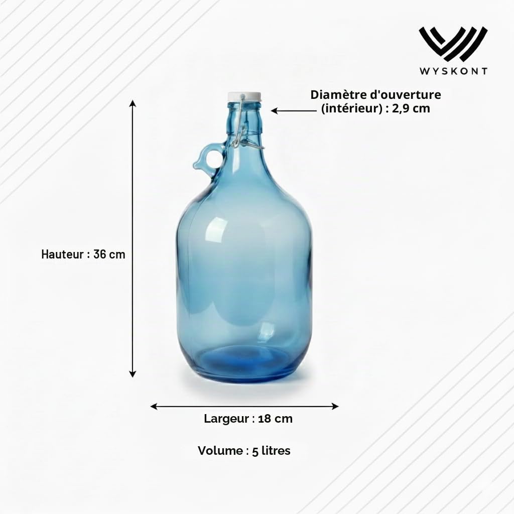 Bouteille en verre ronde en forme de ballon - Bleu/bleu mer - Bouteille en verre de 5 litres avec poignée et bouchon à étrier - 1 pièce (bleu mer 5 l, 1 pièce)