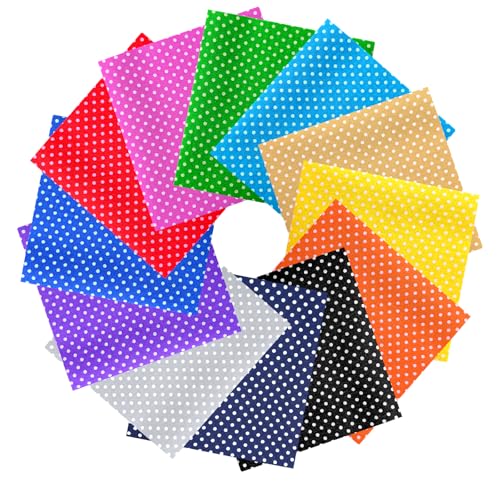 12 Pcs Multicolor Polka Dots Cotton Fabric Squares, 9.8