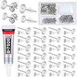Jewelry Glue with Earring Posts, 1002Pcs Variety Sizes Hypoallergenic Earring Posts with Stainless Steel Earring Backs for Jewelry Making Polymer Clay Earrings
