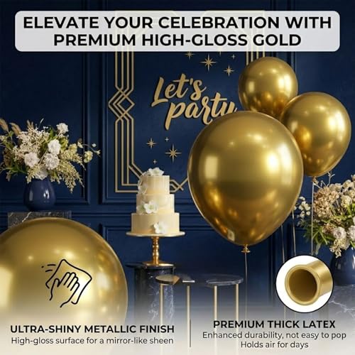 Image of 114pcs Metallic Gold Balloons Arch Kit, 18 12 10 5 inch Chrome Gold Latex Balloons Different Sizes Pack for Graduation Wedding Birthday New Year Party Decorations
