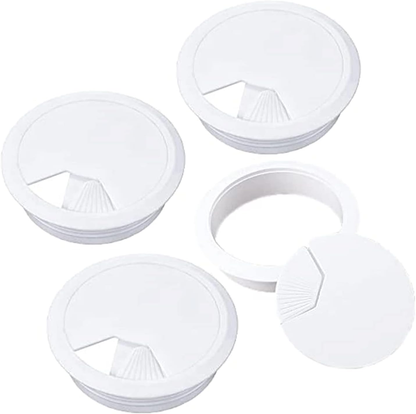Lanjue 4PCS Desk Grommet, 60mm(2.4inch) White Desk Cable Grommet Cord Plastic PC Computer Wire Hole Cover for Home Office