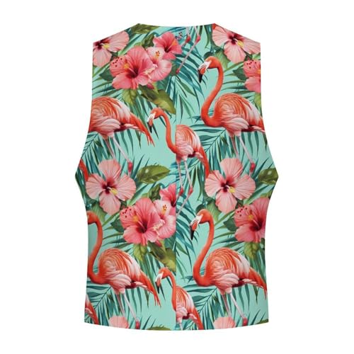 Tropical Flamingos Hibiscus Flowers Novelty Men's Suit Vest Casual Formal Dress Vests Business Waistcoat4