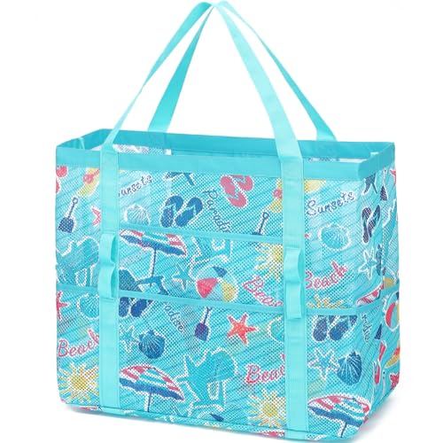 Image of Fammart Mesh Beach Bag for Women, Large Beach Toy Pool Bag with Zipper Pocket, SandProof Cruise Essentials 2026 Family Travel