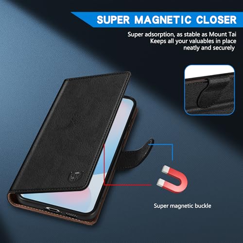Image of ZZXX for Samsung Galaxy S25 Wallet Case with [RFID Blocking] Card Slot Kickstand Magnetic Closure Leather Flip Fold Protective Phone Case for Samsung Galaxy S25 5G Case Wallet(Black-6.2 inch)