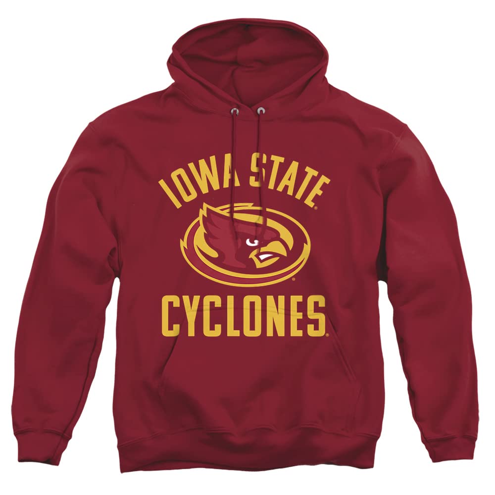 Iowa State University Official Distressed Primary Logo Unisex Adult Pull-Over Hoodie,Garnet, Large