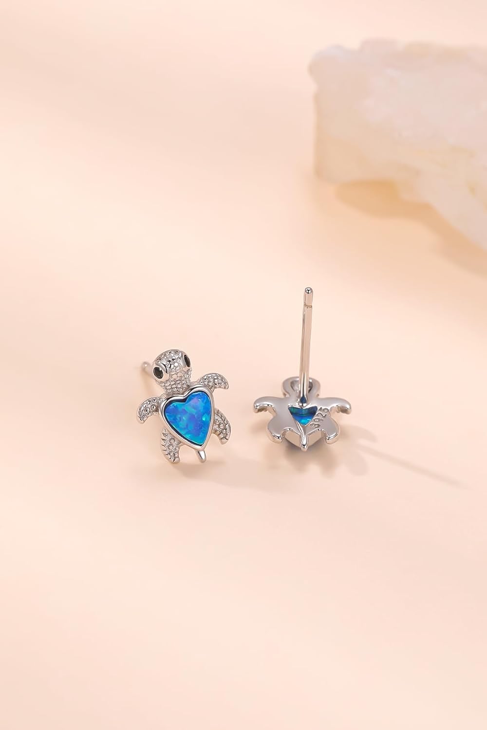 Sterling Silver Blue Opal Sea Turtle Stud Earrings Jewelry Gifts for Women, Hypoallergenic Stud Earrings - Image 4