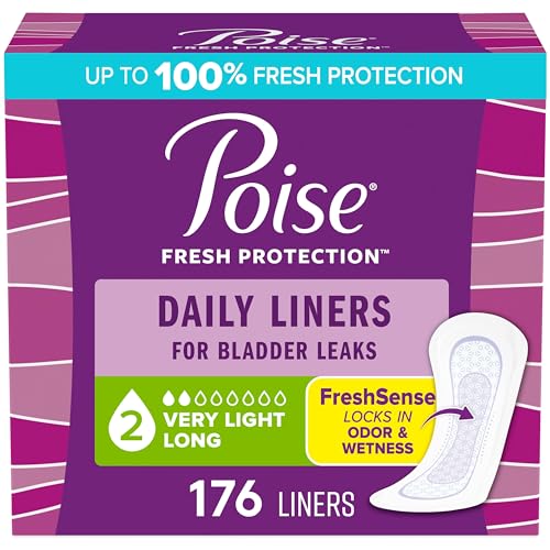 Poise Daily Liners, Incontinence Panty Liners for Bladder Leaks, 2 Drop Very Light Absorbency, Long Length...