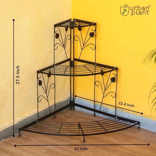 Image of Urban Plant 3 Tier Decorative Corner Pot Stand Metal Flower Pot Display Stand for Indoor and Outdoor Use