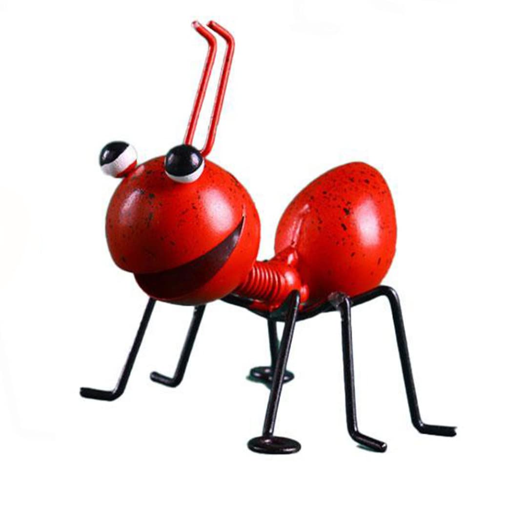 Vistnale Metal Ant, Ant Ornament Desktop Metal Cartoon Sculpture Craft Bedroom Garden Decoration Red