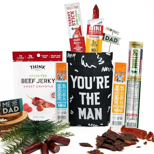 Product Image of the Jerky Gift Bag - Exotic Jerky Variety Pack in Fun You're the Man Bag - Gifts for Men Who Want Nothing, Assortment of High Protein Beef Snack Packs - Ideal for Dad, Son or Wife