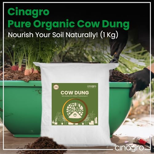 Image of Cinagro Organic Cowdung Manure 1 Kg Fertiliser, 100% Natural Growth Booster | Nutrient Rich Fertiliser, Compost for Home Garden, Improves Plant Health