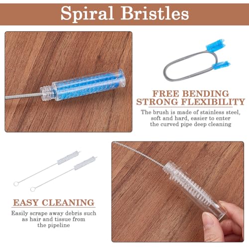 Image of GORGECRAFT 9Pcs Flexible Drain Brush Set Metal Stainless Steel Double Ended Elastic Hose Cleaners Long Straw Pipes Cleaning Tool Brushes for Home Bathroom Sink Shower Kitchen Plumbing