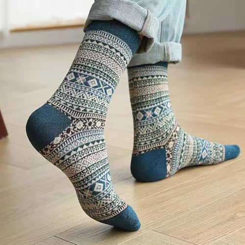 5 Pack Crew Socks for Women Vintage Cotton Fall Thick Ankle Socks Boho Knit Warm Soft Boot Long Sock Breathable Stocking3