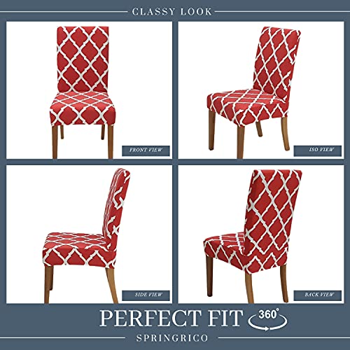 Image of SPRINGRICO Chair Covers for Dining Room Set of 4, Stretch Dining Chair Cover, Washable Spandex Kitchen Parsons Chair Slipcovers, Removable Seat Protector for Home or Party ( 4 Pack, Wine RED ZEO)
