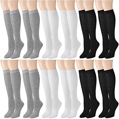 Image of Falari 12 Pairs Women Knee High Socks Over the Calf Trouser Socks - Black Gray White
